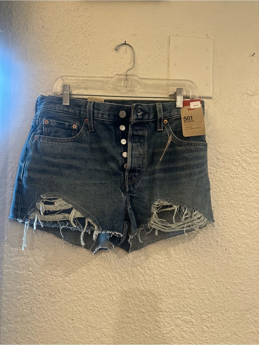 Levi's 501 Button-Fly Distressed Denim Shorts - Dark Blue